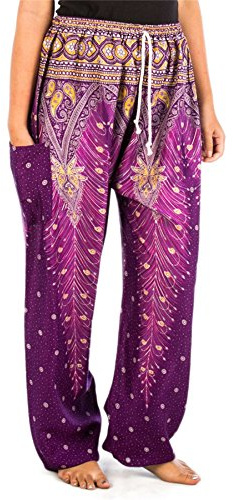 Lofbaz Mujer Pantalones Harem Boho del Lazo del Pavo Real Peacock 1 Marrón L