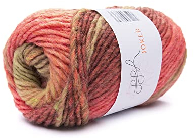 ggh Joker - Schurwolle Mischung - 50g Wolle zum Stricken oder Häkeln - Dicke Wolle mit Farbverlauf - Farbe 025 - Koralle-Orange-Rost meliert