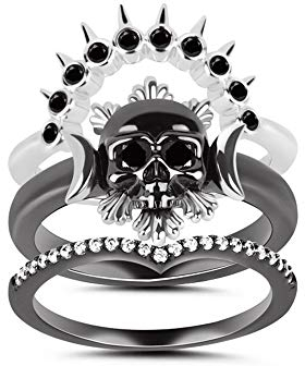GNOCE 925er Sterling Silber Damen Herren Schädel Schwarz Plattiert Ringe Set Endlose Liebe Stapelbarer Ring im Totenkopf-Stil Mode Schmuck Geschenk für Sie (Schwarz, 54 (17.2))