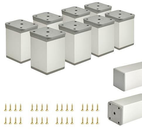 ALUSFERA Pieds de Meuble réglables – Lot de 8 – Pieds d'armoire au Design élégant – Pieds pour Meubles 40 x 40 x 60 mm Montage Facile avec Jeu de vis Complet