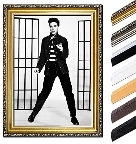 Bilderdepot24 Bild mit Rahmen - Elvis Presley II 40x50 cm - Gerahmtes Leinwandbild Berühmtheiten & Zeitgeschichte - Antiker Rahmen Gold Barock, Klassisch