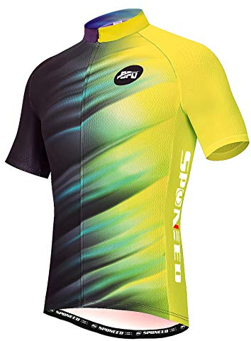 sponeed Herren-Fahrradtrikot mit Tasche, kurzärmelig, schmal, Größe M, Schwarz / Gelb