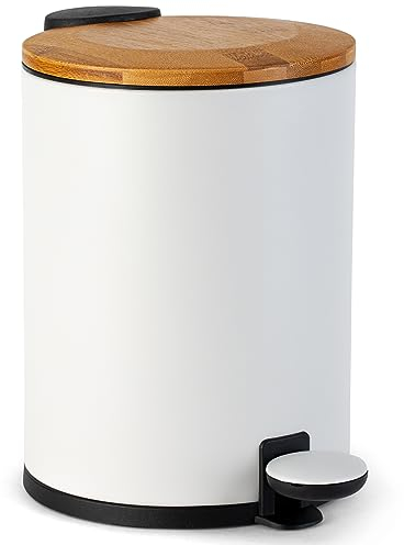 Kazai.® Bambus Kosmetikeimer | Absenkautomatik und Rutschfest | 3 Liter | Weiß