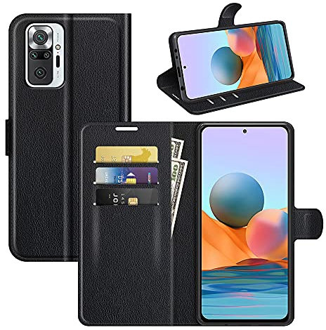 Fertuo Hülle für Xiaomi Redmi Note 10 Pro, Handyhülle Leder Flip Case Tasche mit Kartenfach, Magnetschnalle, Silikon Bumper Schutzhülle Cover für Redmi Note 10 Pro, Schwarz