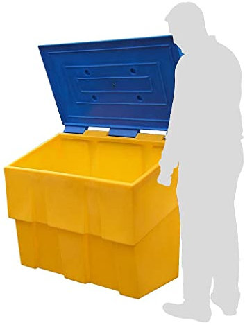 Bac à sel, sable et absorbant 500 L en PEHD jaune à couvercle bleu Fimm