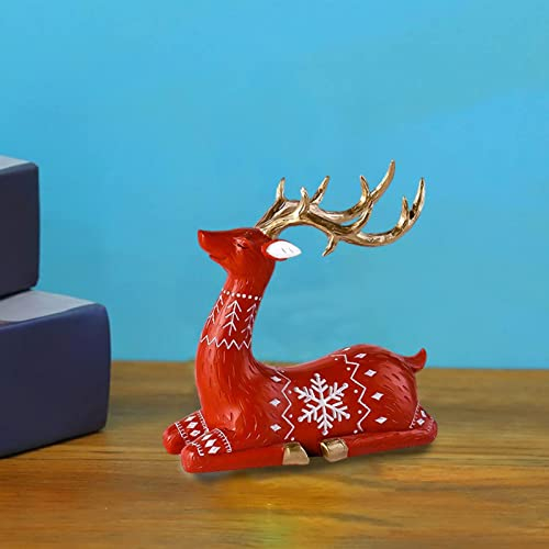 FONDUO Deko Figuren Deko Hirsch Stehend Deko Elch, Groß Hirsch deko H34cm Stehend Weihnachten Hirsch dekofiguren Hirschstatue für außen draußen und drinnen Deko Terrasse Weihnachten (Hirsch Sitzen)