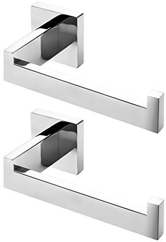 HITSLAM Chrome Toilet Roll Holder Wall Mounted Polished Premium 304 Stainless Steel Toilet Paper Holder for Bathroom Rustproof Square 2 Pack