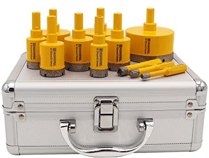 HIGHDRIL Diamond Hole Saw Kit - 6/8/10/20/25/28/32/35/45/50/65mm Drill Bits,11Pcs Diamond Core Drill Bit Set for Porcelain Ceramic Tile Granite Marble
