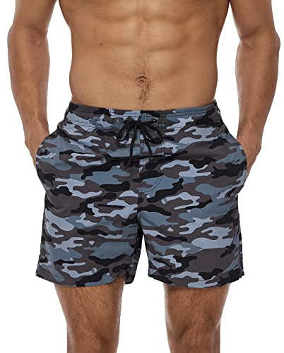 Aisprts Mens Swimming Shorts Waterproof Quick Dry Swim Trunks with Mesh Lining,Camouflage,M