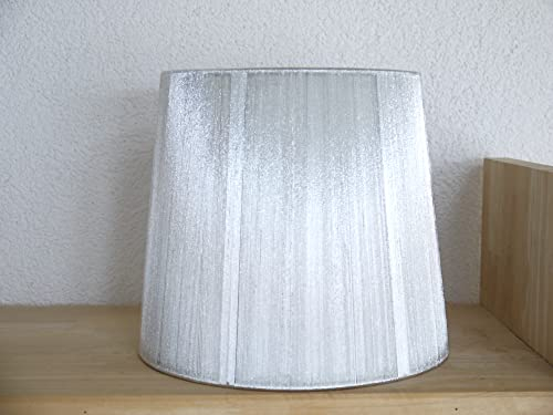 Lampenschirm aus Kunststoff und Seidenfäden Farbe Silber Ersatzschirm für Steh-Tisch-Leuchte (H:30cm D: 34,5cm)