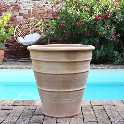 Palatina Keramik handgefertiges Terracotta Pflanzgefäß Blumentopf 60cm frostfest Pflanzkübel für den Garten, Balkon oder Terrasse Yucca (60cm)