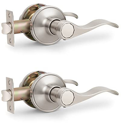 Probrico Internal Door Handles Brushed Nickel Door Knobs, Wave Door Lever Handles, Interior Passage Door Handle Sets, No Key,2 Pack