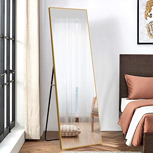 Poshions Standspiegel Ganzkörperspiegel 150 * 50cm Spiegel Groß Wandspiegel Ganzkörperspiegel Standspiegel Gold Aluminiumrahmen Für Wohnzimmer Schlafzimmer Wandspiegel Groß