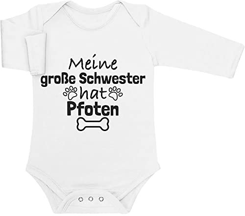 Shirtgeil Meine große Schwester hat Pfoten Geschenk Baby Langarm Body Newborn Weiß