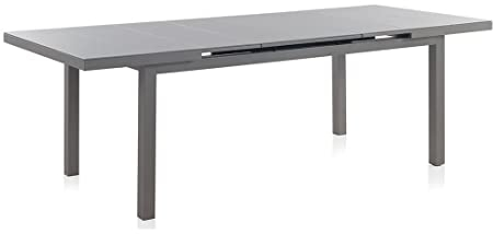 JUANIO Table Extensible de Jardin en Aluminium avec Plateau en Verre Coloris Gris - Longueur 180/240 x Hauteur 75 x Largeur 100 cm