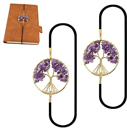 Cosswe 2 Stück Elastische Chakra Lesezeichen Kristall Heilstein Vintage Metall Lesezeichen Bookmark Notizbuch Tagebuch Buch Zubehör Geschenk für Damen Herren Kinder