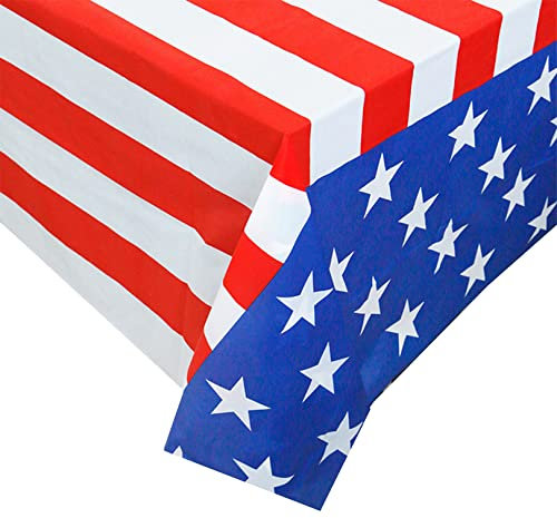 American Flag Table Cloth Party Tablecloth, USA American Plastic Tablecloth American Flag Table Cover Wipeable Rectangular Party Table Cover for 4th of July Independence Day Party Supplies, 274x137cm