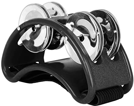 HUIOP Tambourin à pied à percussion avec 4 paires de jingles en acier inoxydable et instrument de musique à percussion à sangle élastique pour accompagnement de cajon,tambourin à pied