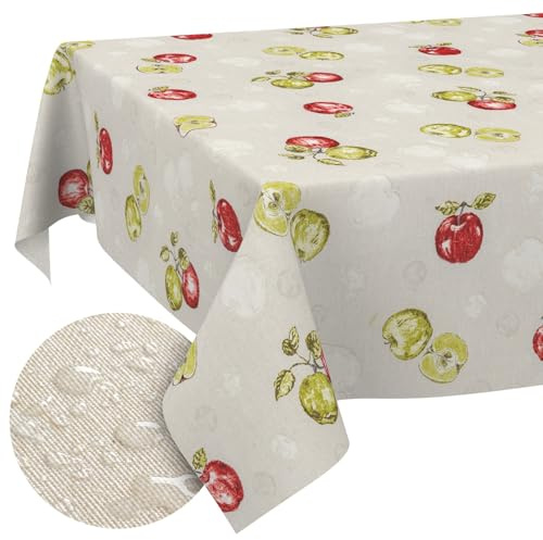 Tischdecke aus Stoff Textil abwaschbar Tischwäsche Tischtuch Baumwolle Polyester Apple Rund 140cm In-/Outdoor Tischdecke