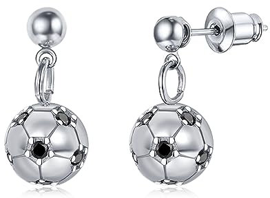 Jungen Ohrstecker Sterling Silber 925 Fussball Schmuck für Damen Ball Ohrringe Geschenk für Muttertag Mädchen,Kinder (C1)