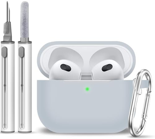MOLOPPO Custodia per AirPods 3, accessori protettivi in silicone, con portachiavi e penna per la pulizia, compatibile con Apple AirPod di terza generazione 2021, per donne e uomini, LED frontale