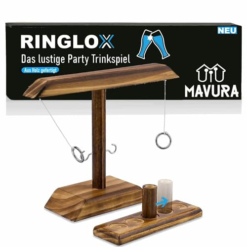 RINGLOX Partyspiel aus Holz Ring Toss Haken & Ring werfen, Wurfspiel Trinkspiel Party Spiel Ringwurfspiel Saufspiel