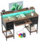 BEXEVUE120x50 Office Desk with LED & Power Outlets, Computer Table with Keyboard Tray, Modern Gaming Desk with 4 Reversible Drawers, Large Storage Shelf Workstation for Study, Home Office, Rustic