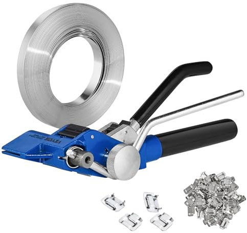 VEVOR Kit de cerclage avec Outil tendeur de cerclage, Bande en Acier Inoxydable 304 de 30 m de Longueur, 100 Joints métalliques, kit de cerclage pour Emballage de Palette, cerclage pour l'emballage