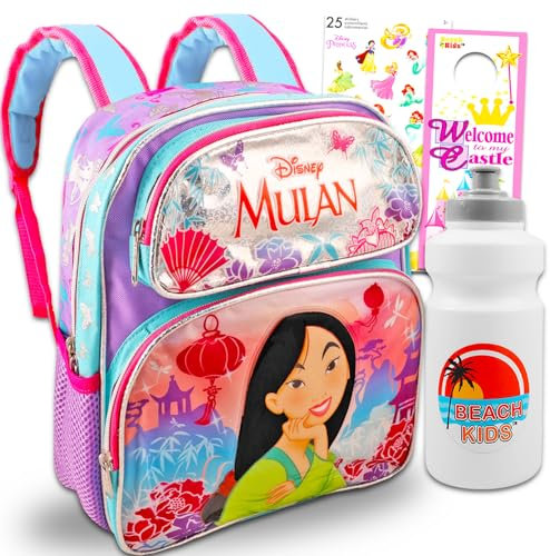 Mulan Mini Backpack Set - Bundle with 12 Mulan Backpack Plus Water Bottle, Stickers, More | Disney Mulan Backpack Toddler Girls, Mulan Backpack, Mulan Mini Backpack