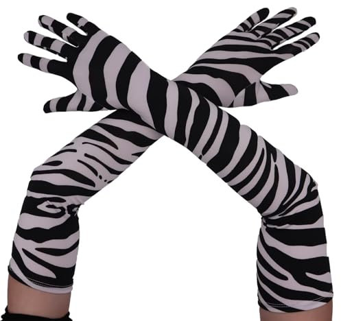 Seeksmile Lange Handschuhe, Unisex, Erwachsene, 45,7 cm Länge, Spandex, dehnbar, Cosplay-Kostüm-Handschuhe, Zebra, Einheitsgröße