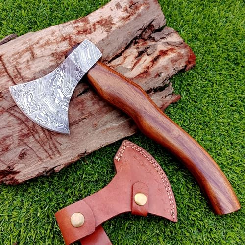 UNIQUE BLADES Damast Tomahawk Axt, 28 cm - Überlebens Camping Bushcraft Beil - Bärtige Ragnar Verteidigungs Geschenk für Männer - Wurf Garten Alltags Axt