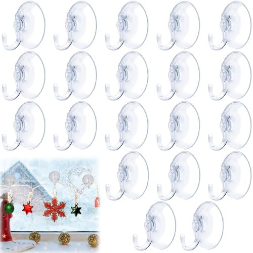 Getyjoe 20 Pièces Crochet Ventouse 40 mm Crochet Muraux avec Ventouse Sans Perçage Petite Ventouse Transparente pour Suspendre des Lumineuse, Couronne de Noël, Décorations, des Serviettes, des Clés