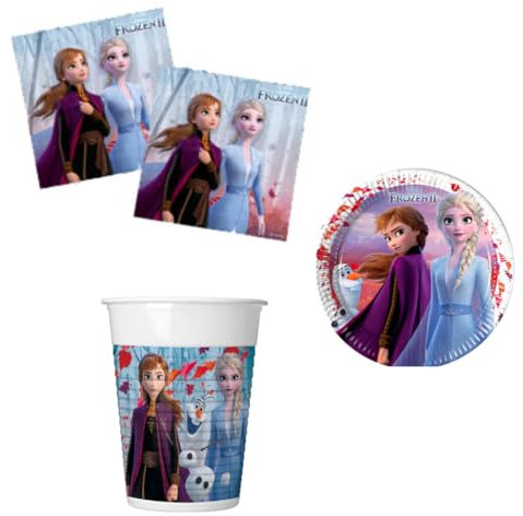 Kit Party Tavola realizzato per Disney Frozen per 24 persone (88 pezzi: 24 piatti Ø23cm, 24 bicchieri ml 200, 40 tovaglioli