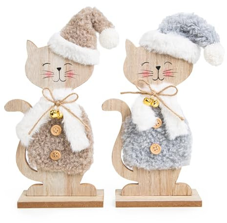 Logbuch-Verlag Weihnachtskatzen Set 2 Katzen Figuren Weihnachten Geschenk Dekofiguren zum Hinstellen Katzendeko
