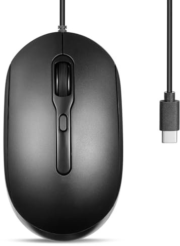 Perixx PERIMICE-222C Mouse USB Tipo C con Cavo - Cavo Lungo 1,8 Metri - Design Ottico 1200/1600/2000 DPI - Nero