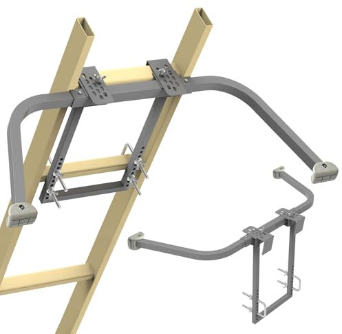 Leiterstabilisator, robuste Stahlverlängerung, Leiterstabilisator für Dachrinne und Wand, mit rutschfesten Gummifüßen, Leiter-Abstandshalter mit Flügelspannweite/Wandverlängerungszubehör (Silbergrau)