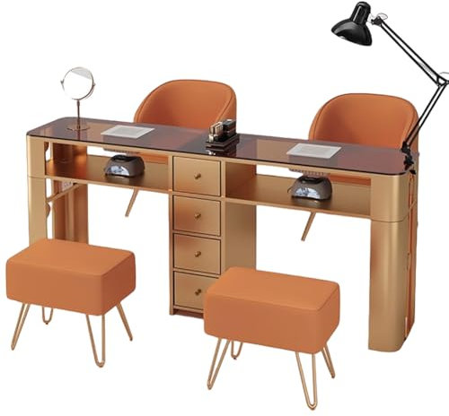 TT-YEC Tempered Glass Nail Table, Professional Nail Table with Nail Powder Collector, Portable Double-Layer Nail Table, Metal Frame Nail Workstation, Beauty Salon Table,BL160CM