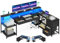 Coleshome Tavolo da Gaming con Luci LED RGB, 199.5×145.5cm Scrivania Angolare con 7 Cassetti e Ampio Spazio di Archiviazione, Scrivania a Forma di L Reversibile con 2 Prese, Nero