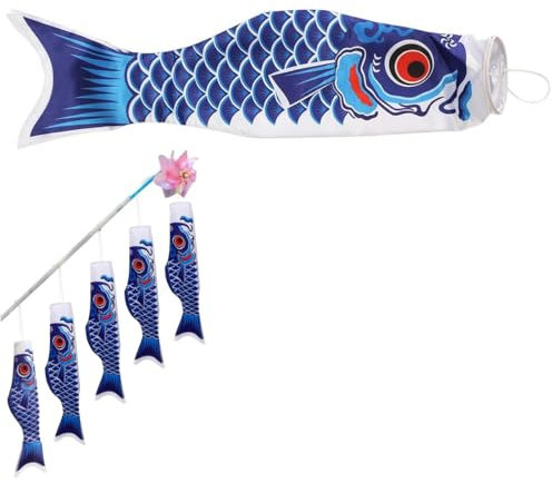 1 paquete de 70 cm de manga de viento de carpa de jardín colorida, serpentina de carpa de molino de viento, decoración colgante de paraguas, serpentina de carpa, bandera de jardín japonesa (azul)