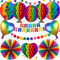 Geburtstagsdeko Regenbogen, Wiederverwendbare Happy Birthday Banner, Papierfächer Dekorationen für Männer, Jungen, Frauen und Mädchen