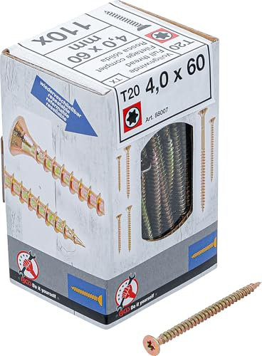 BGS Diy 88007 | Tornillos multiuso | con perfil en T (para Torx) T20 | 4,0 x 60 mm | 110 piezas