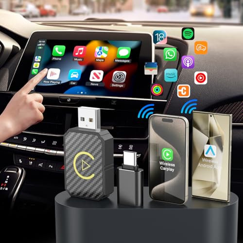 Mini Android Auto Wireless Adapter & Carplay Wireless Adapter, 2-in-1 Wireless Carplay Dongle für OEM Wired Carplay Android Auto Auto,Wireless CarPlay Adapter für iPhone IOS 10+/Android 11+, USB-C/USB