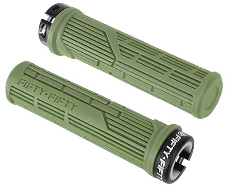 FIFTY-FIFTY MTB Griffe, Einzelne Lock-on Fahrradgriffe Mountainbike, Weiche und Bequeme Fahrrad Griffe/lenkergriffe, rutschfeste Fahrrad Lenkergriffe für All Mountain, Enduro, Downhill (Olive Grün)