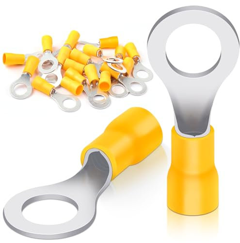 Bolatus 20 Stk Ringkabelschuhe 4.0-6.0mm² Loch-Ø M8 Kabelschuhe Teillisoliert PVC Kabelösen aus Rotes Kupfer verzinnt(Gelb)