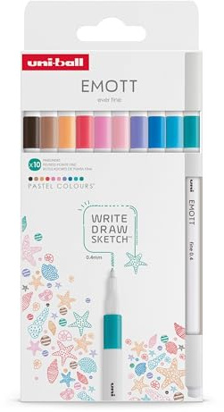 UNIBALL EMOTT, 10 Feutres Fins 0,4mm Pastel Colours