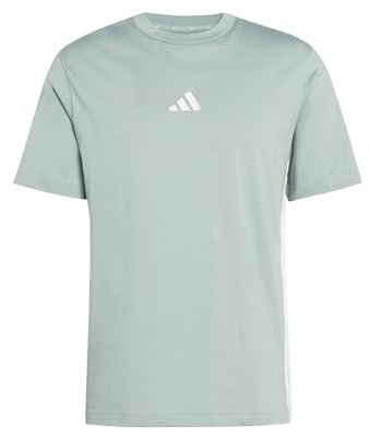 adidas Men's Essential Three Stripes Single Jersey Tee, Wonder Sage/White, L