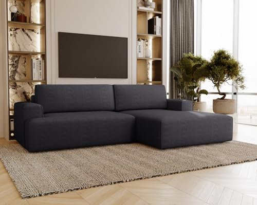 Emporius Boston Ecksofa L-Form mit Bettkasten 270 cm - Klein Schlafsofa, Ecksofa mit Schalffunktion, Rechts - Schwarz (Memphis 20)