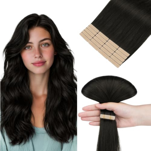 hotbanana Tape in Extensions Echthaar 50cm | Remy Hair Invisible Naturschwarz Haarverlängerungen Echthaar Tapes 20PCS 50g