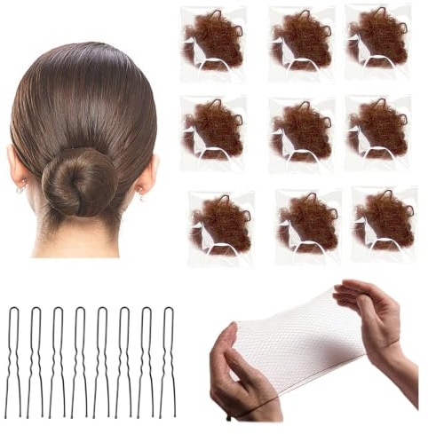 DYSWTUE 50 Stück Einzeln Verpackte Unsichtbare Braune Haarnetze und 30 Stück U-Förmige Haarspangen, Unsichtbare Elastisches Feinmaschig Nylon Haarnetze, für Ballett-Dutts