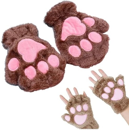 YFelomatric Fingerlose Handschuhe Damen, Katzenpfoten Handschuhe Weiche Plüsch fingerlose Katzenfäustlinge Cartoon Tier Katze Krallen Winterhandschuhe für Draußen, Cosplay